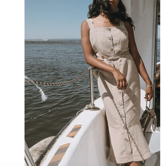 Aritzia Babaton Kofi Belted Button Front Dress Tan Size 2 - Picture 1 of 10